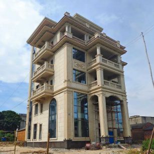 宝鸡 黄金麻花岗岩石材别墅外墙干挂搭配（雕花栏杆花瓶柱门楼罗马柱）