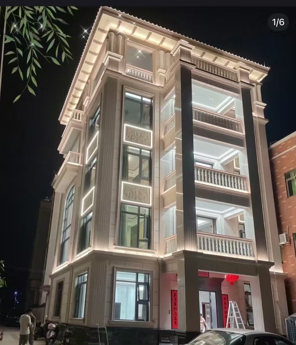 宝鸡 芝麻白花岗岩别墅外墙夜间效果