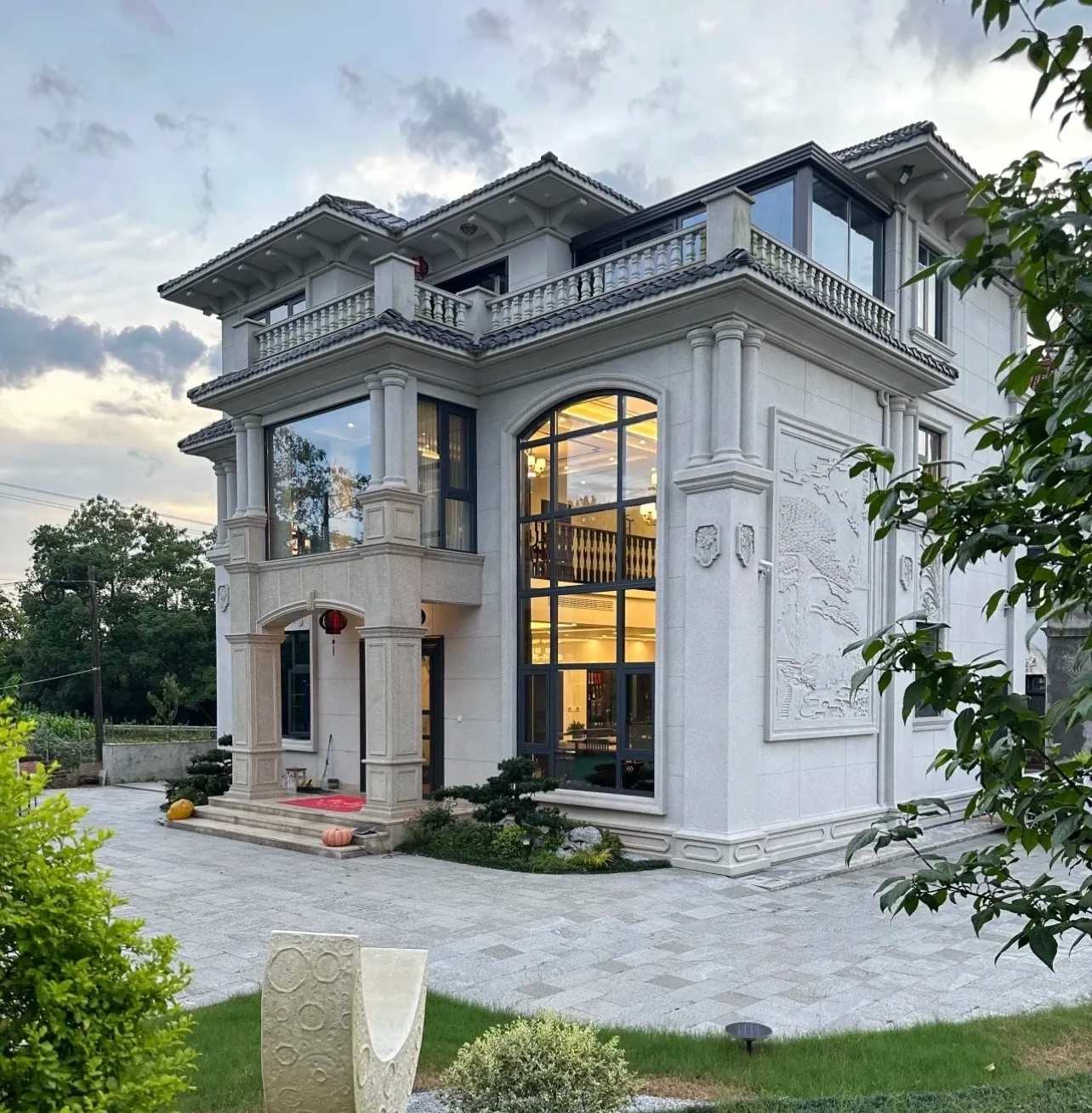 宝鸡 白麻花岗岩私人别墅干挂石材豪华定制