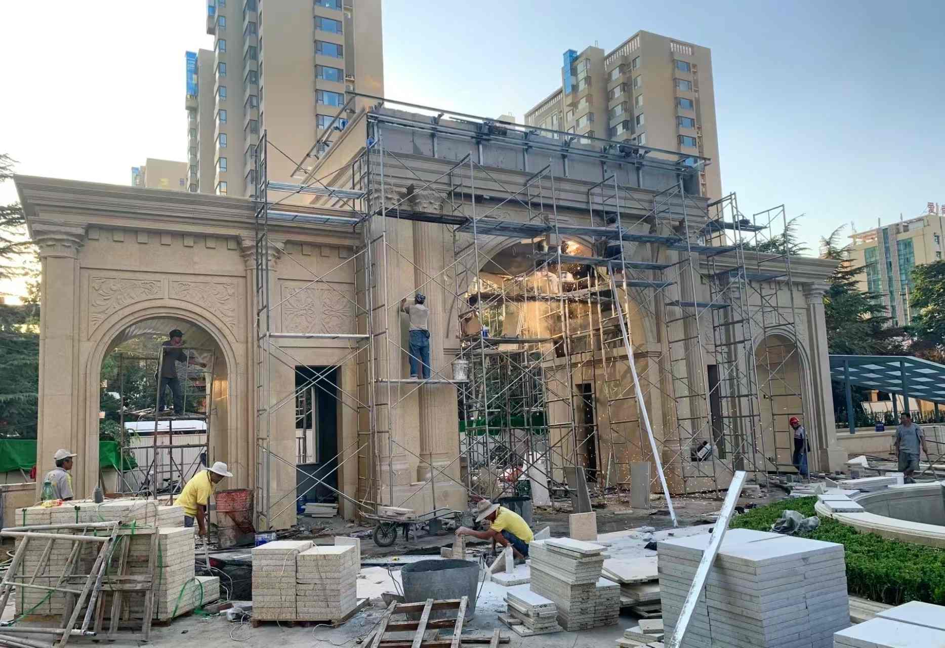 宝鸡 黄金麻荔枝面花岗岩小区门楼外墙干挂