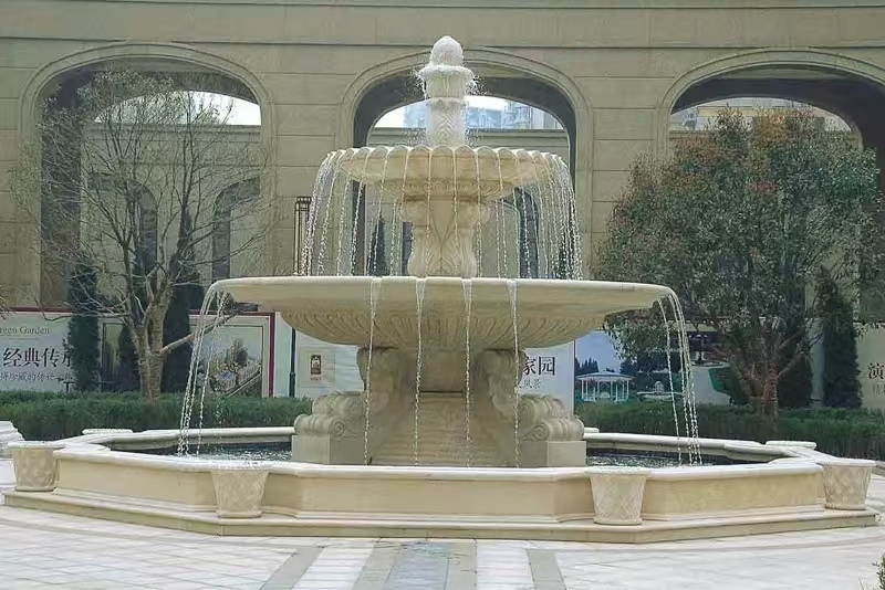 宝鸡 黄金麻花岗岩异型加工——户外庭院石雕流水喷泉